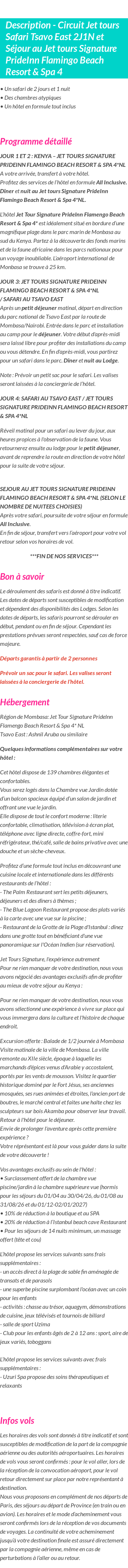 Détails du séjour