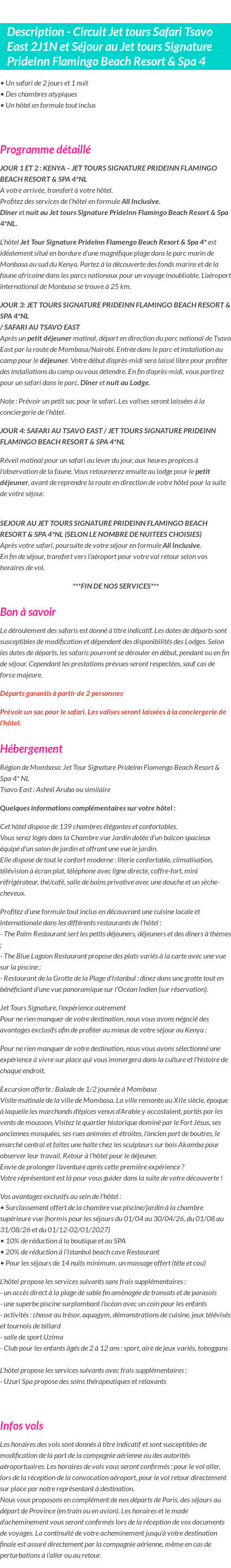 Détails du séjour
