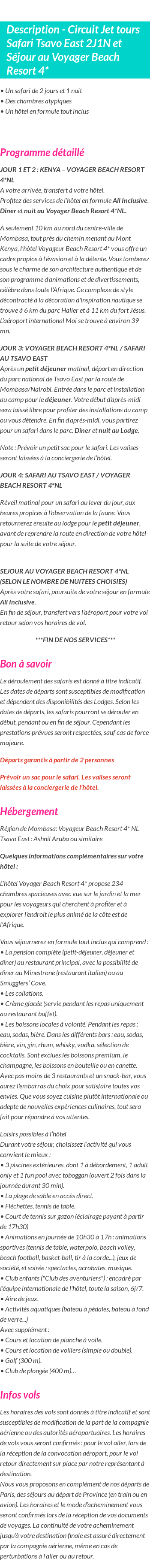 Détails du séjour