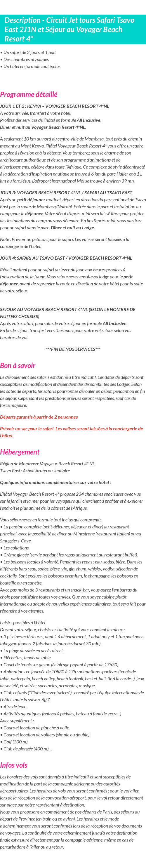 Détails du séjour