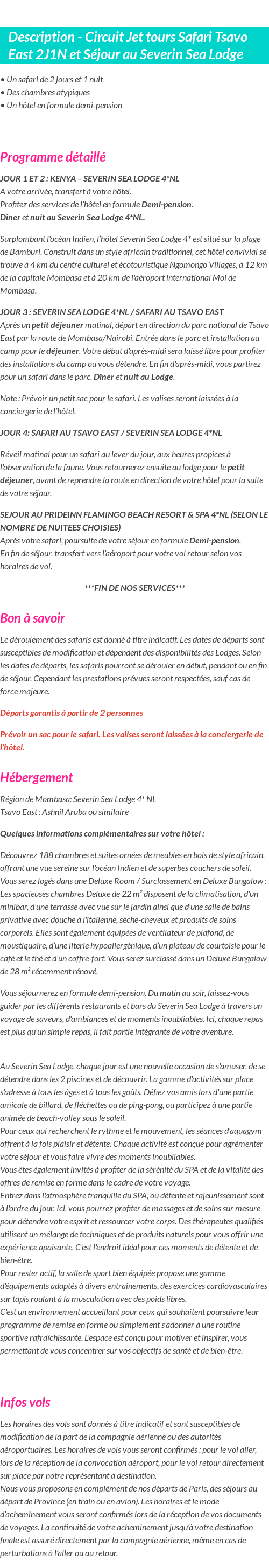 Détails du séjour