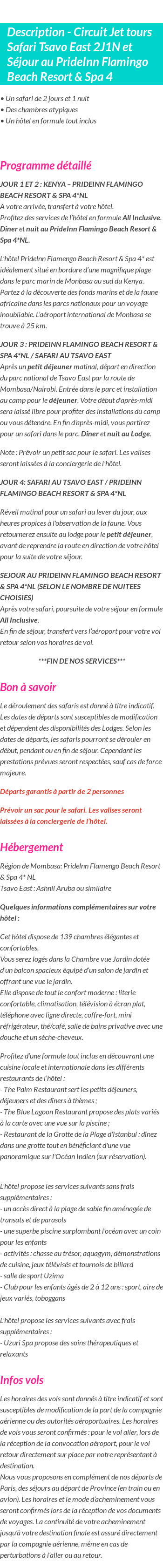 Détails du séjour