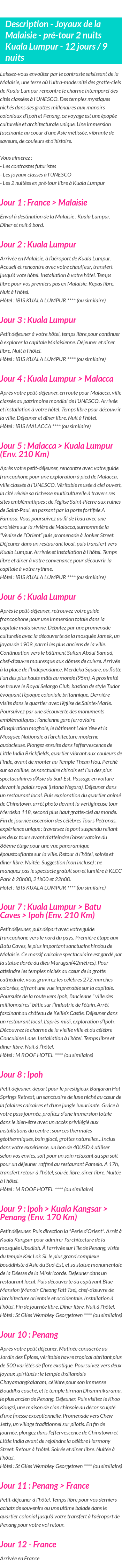 Détails du séjour