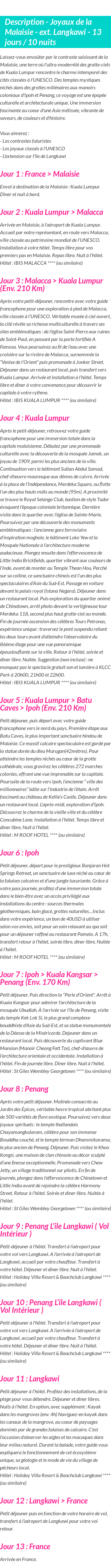 Détails du séjour
