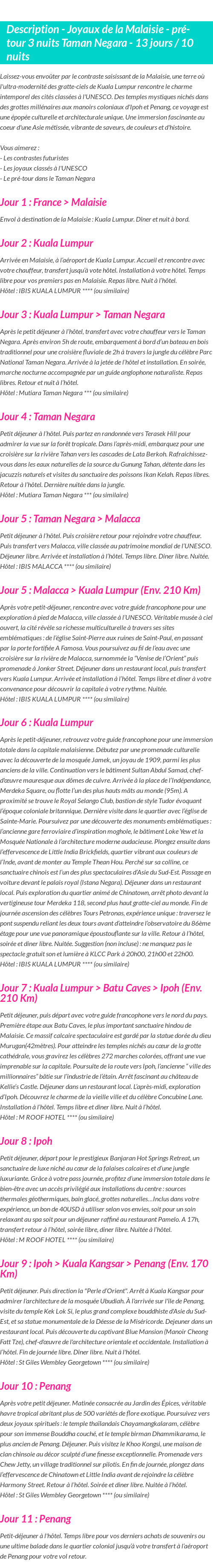 Détails du séjour