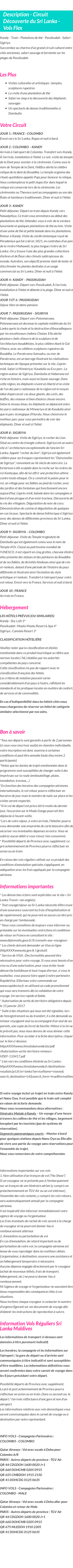 Détails du séjour