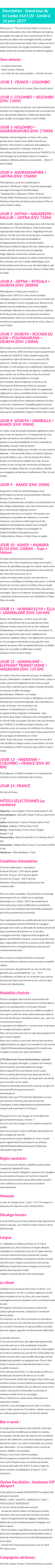 Détails du séjour