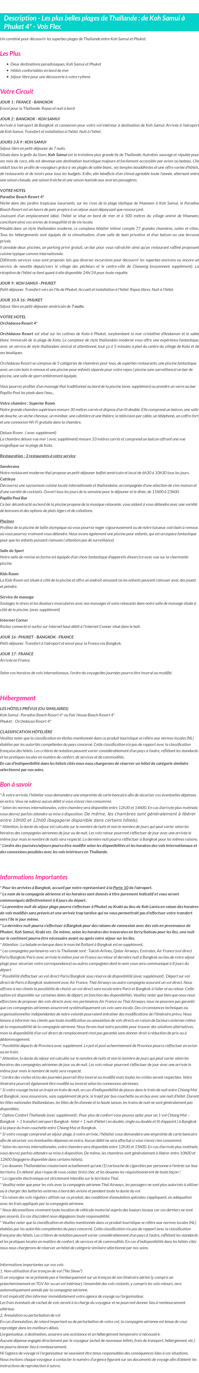 Détails du séjour