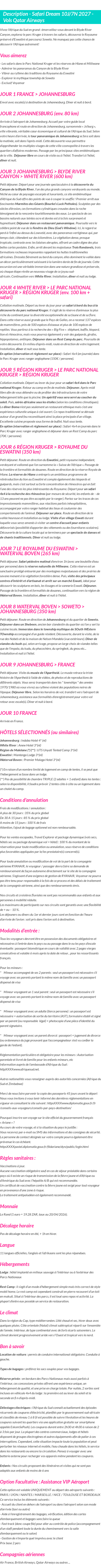 Détails du séjour