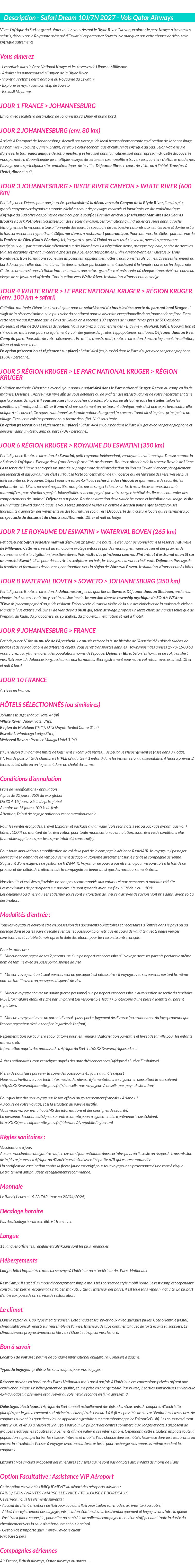 Détails du séjour