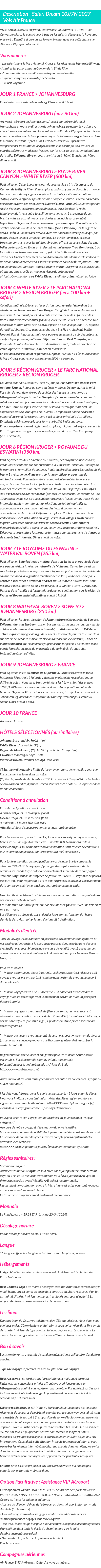 Détails du séjour