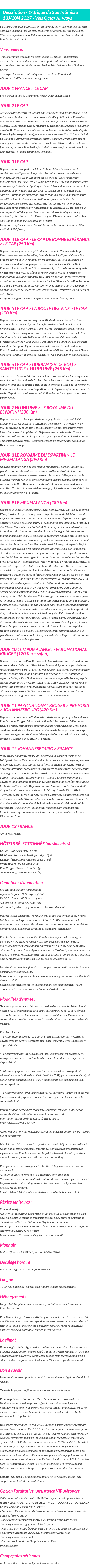Détails du séjour