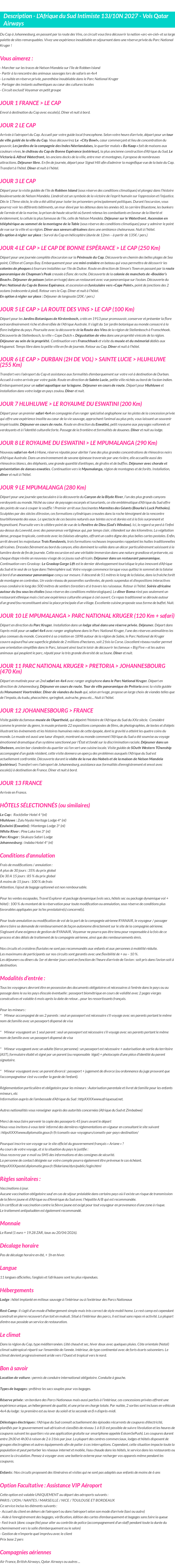 Détails du séjour