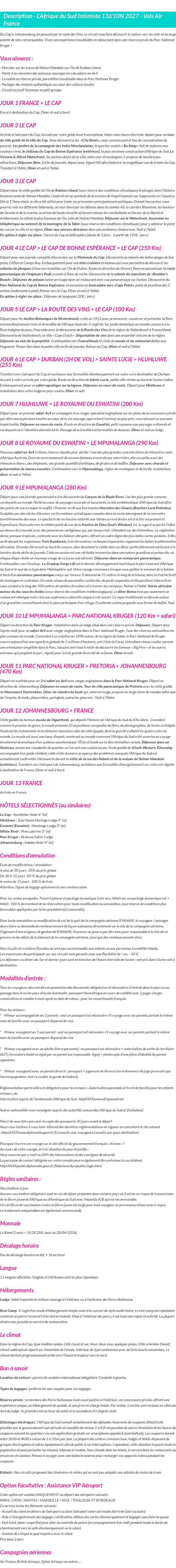 Détails du séjour