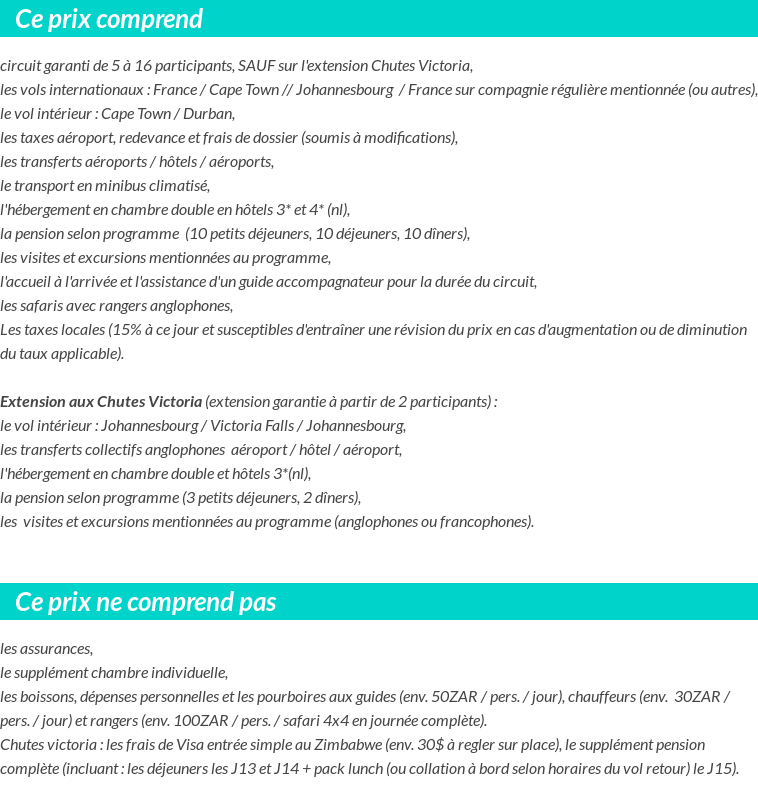 Conditions tarifaires