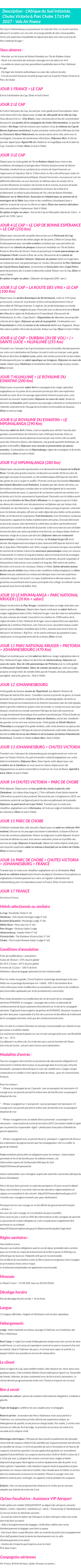 Détails du séjour