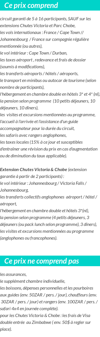 Conditions tarifaires