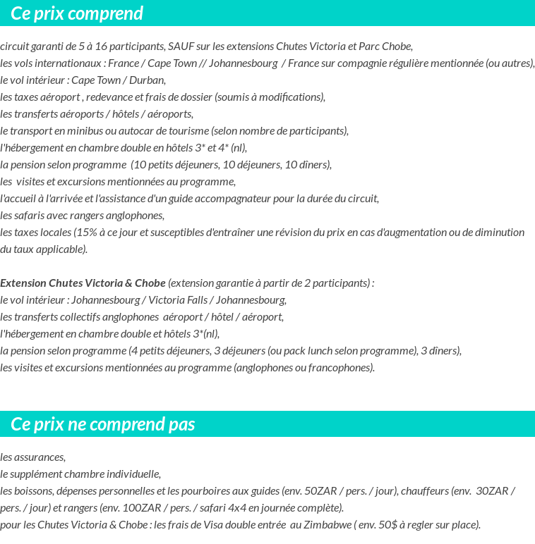 Conditions tarifaires