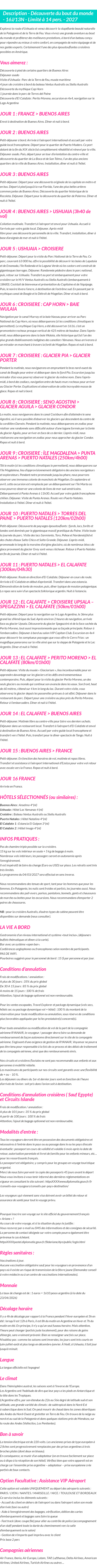 Détails du séjour