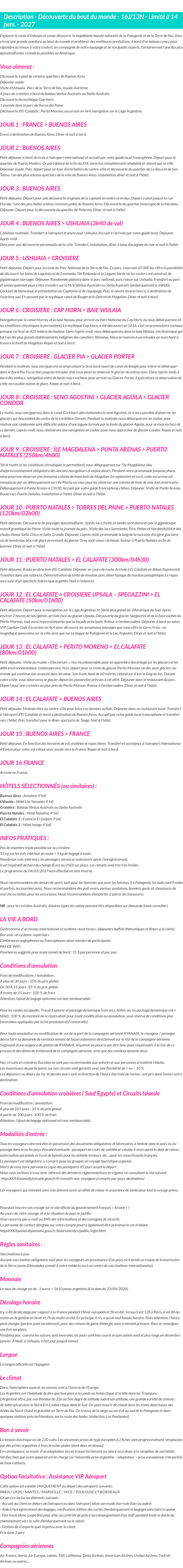 Détails du séjour
