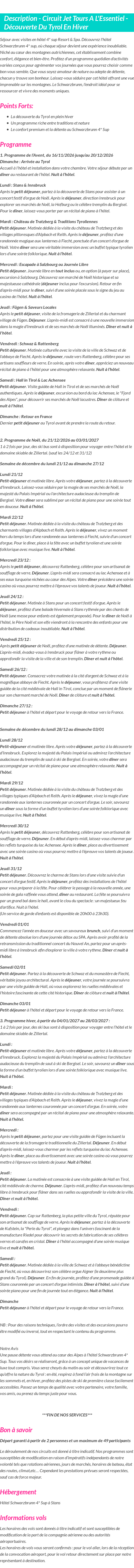 Détails du séjour