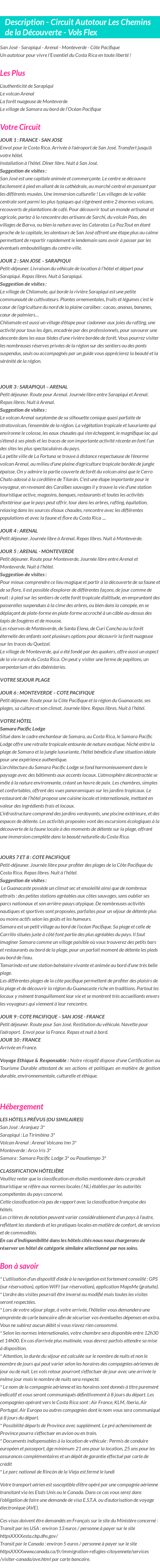 Détails du séjour