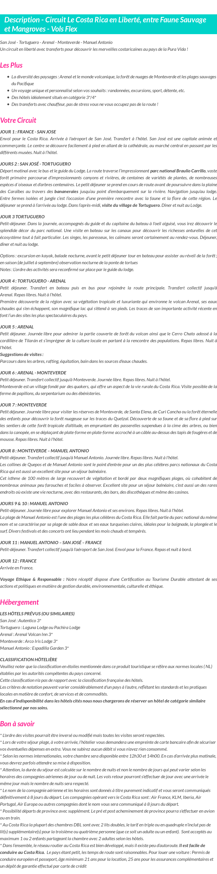 Détails du séjour