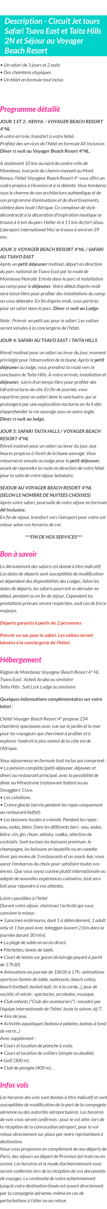 Détails du séjour