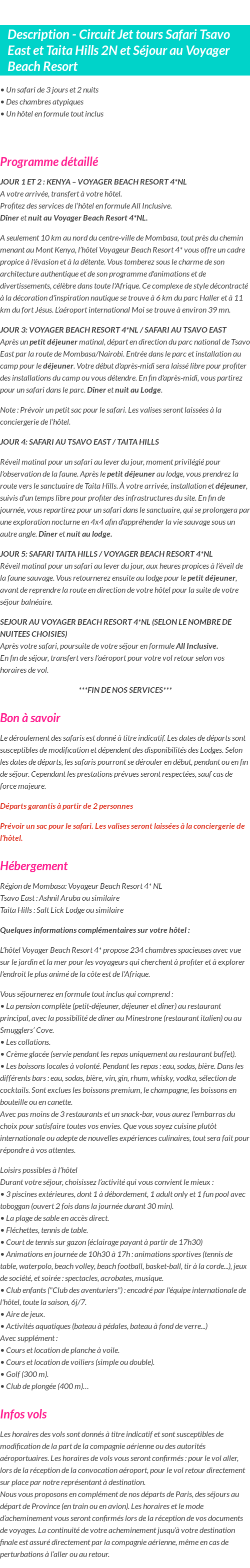 Détails du séjour