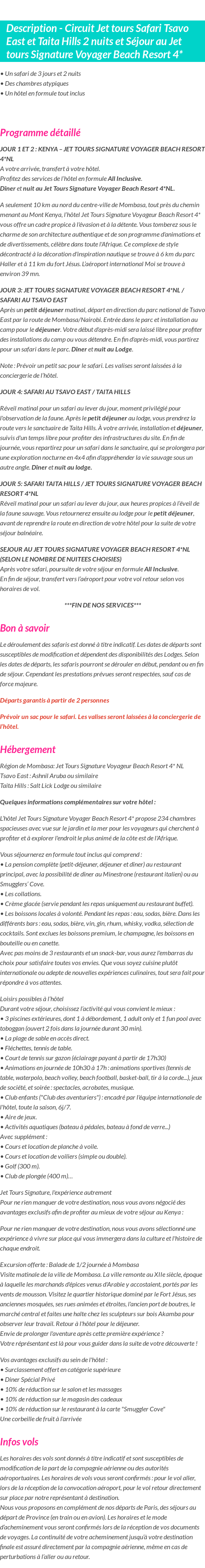 Détails du séjour