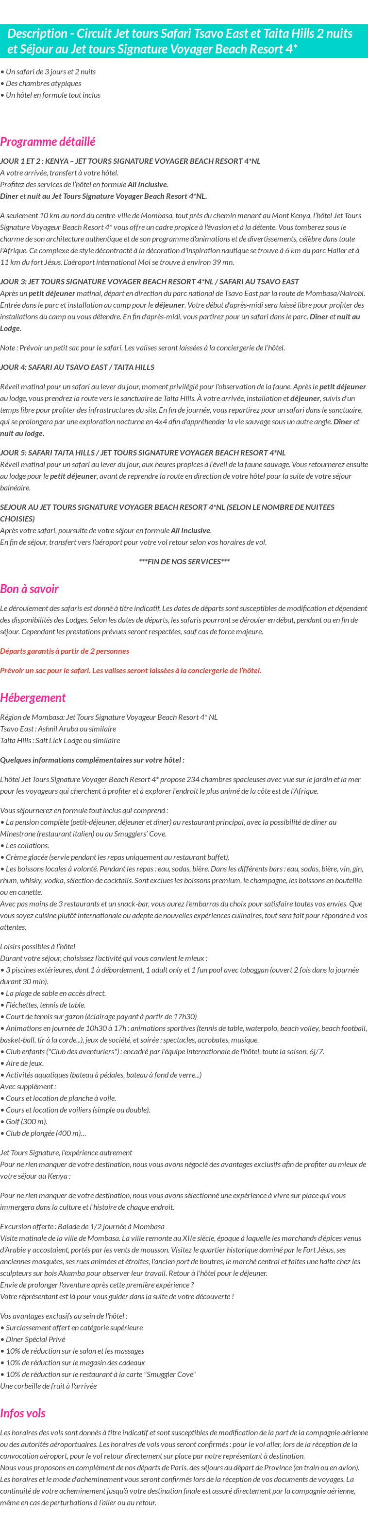 Détails du séjour
