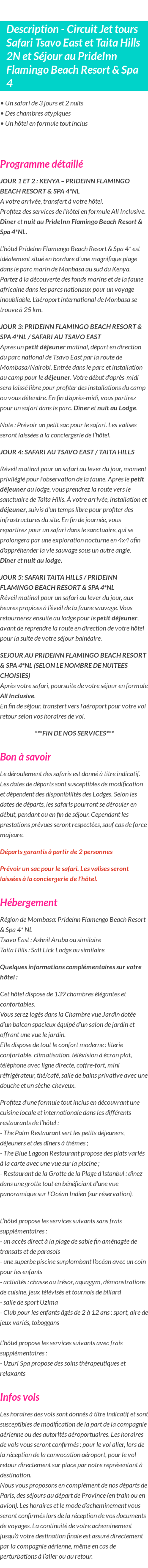 Détails du séjour