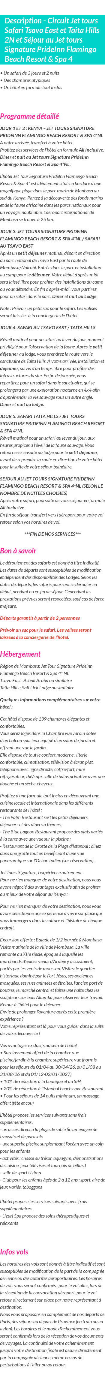 Détails du séjour