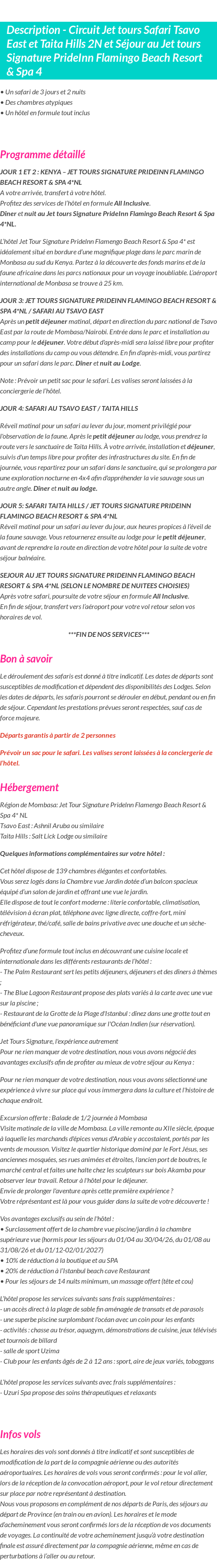 Détails du séjour
