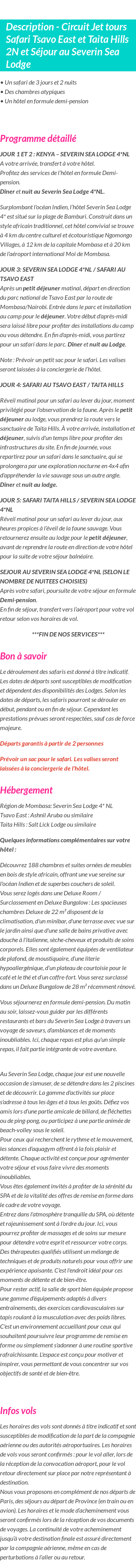 Détails du séjour
