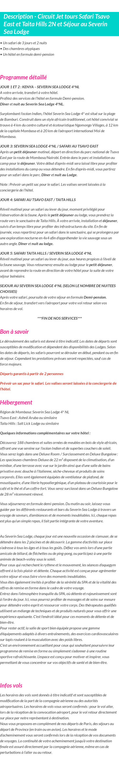 Détails du séjour