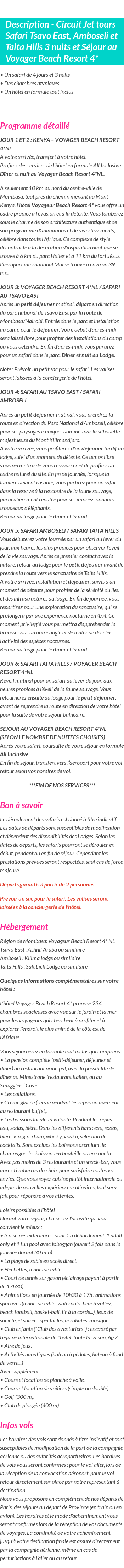 Détails du séjour