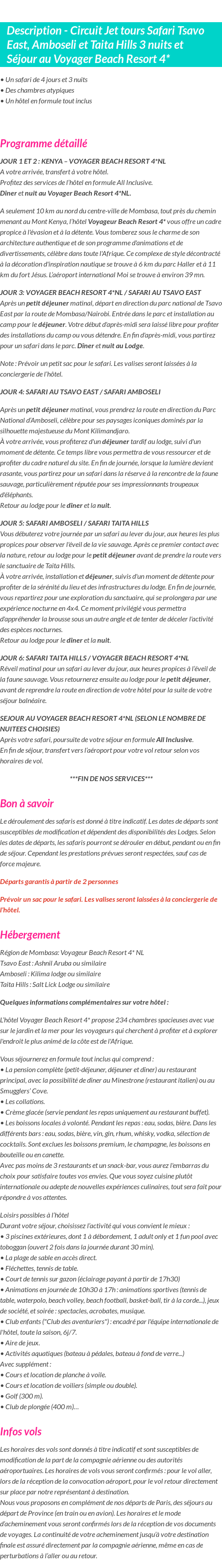 Détails du séjour