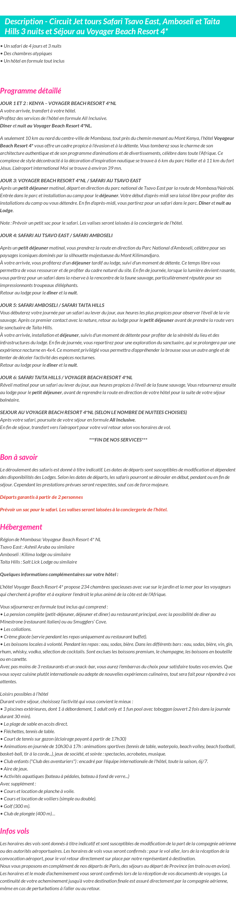 Détails du séjour