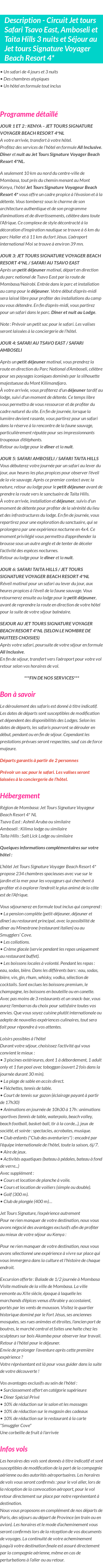 Détails du séjour