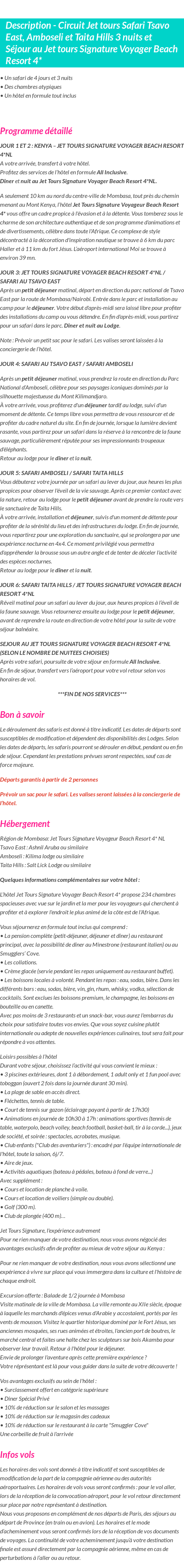 Détails du séjour