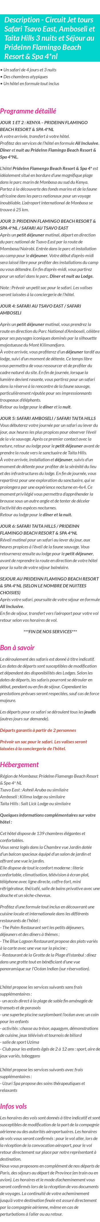 Détails du séjour