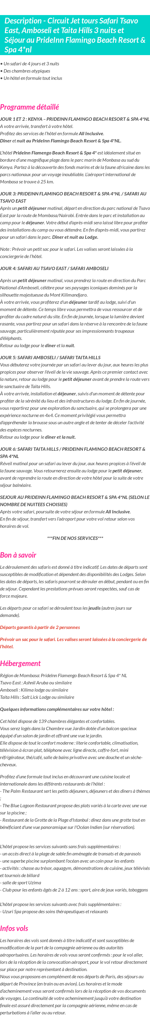 Détails du séjour