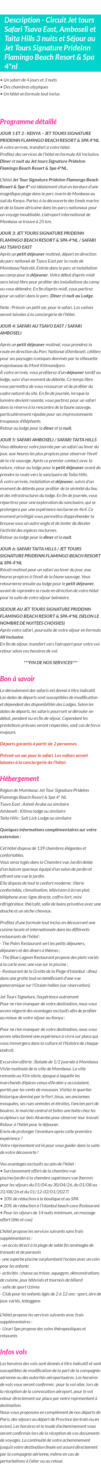 Détails du séjour