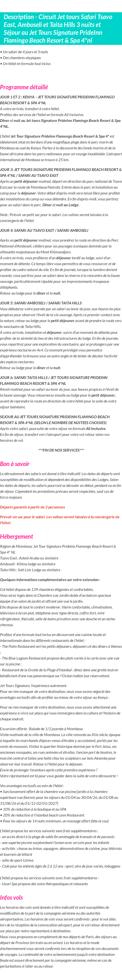 Détails du séjour