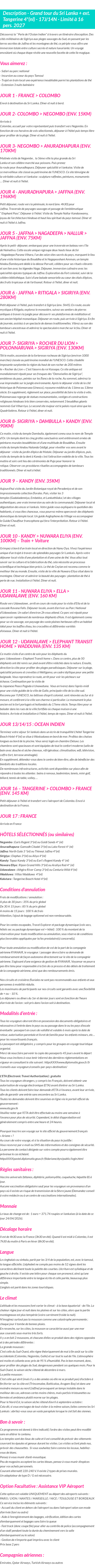 Détails du séjour