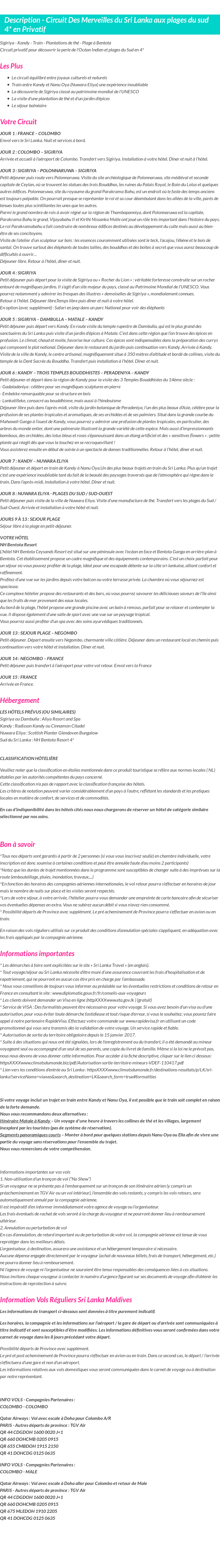 Détails du séjour