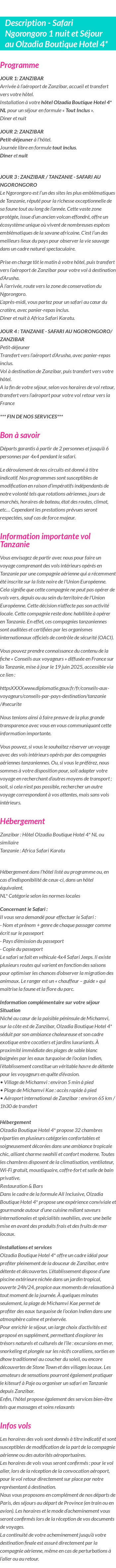 Détails du séjour