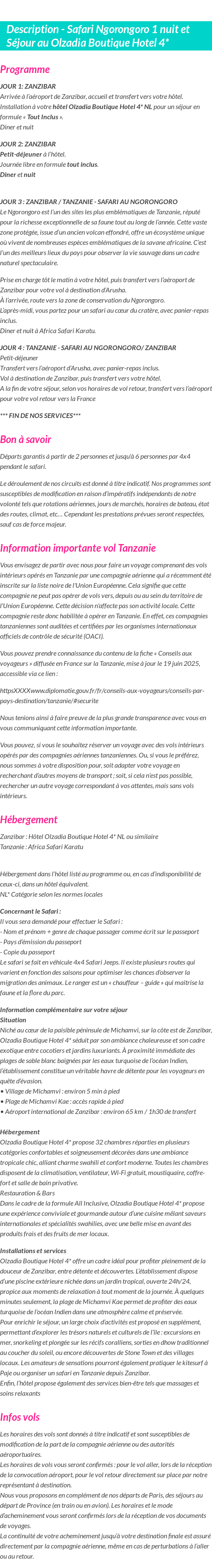 Détails du séjour