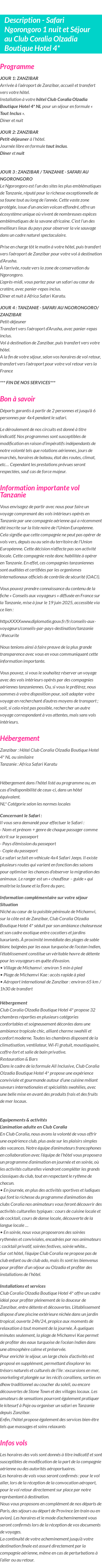 Détails du séjour